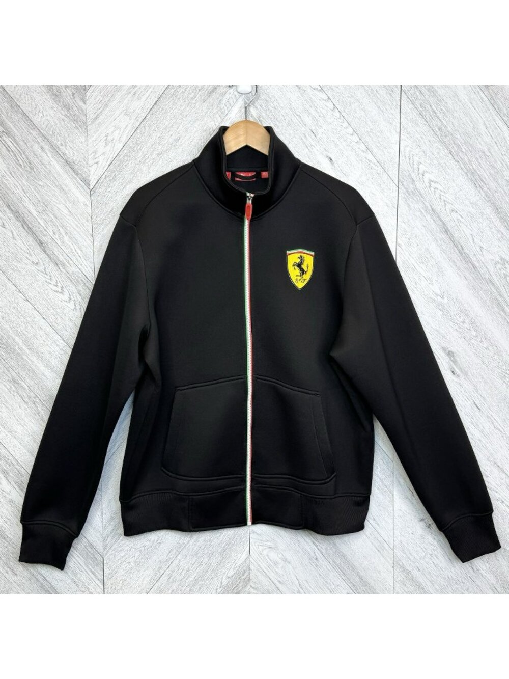 PUMA Ferrari Track Jacket Black Scuba Spacer Full Zip Mens US XL Racing F1 Retro